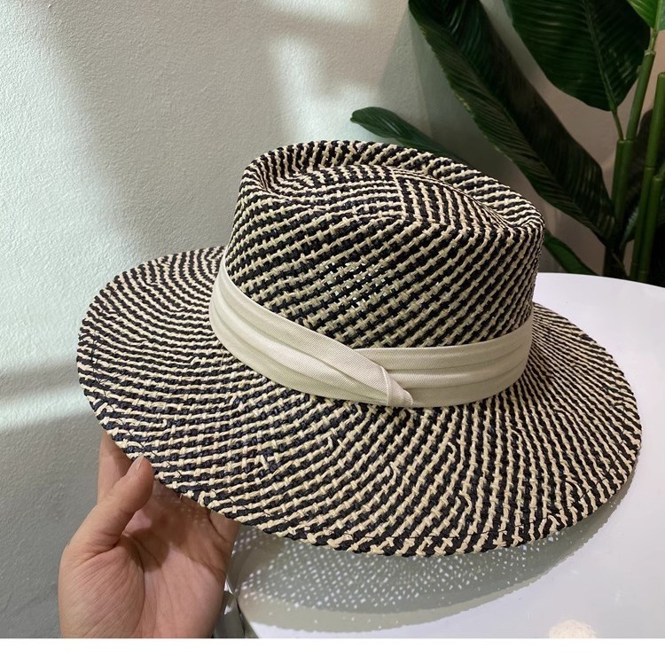 Summer Beach Straw Hat For Women Flat Top Sun Protection Hat Beach Bucket Hat Vacation Woven Sun Hat Luxury Style - Thumbnail 4