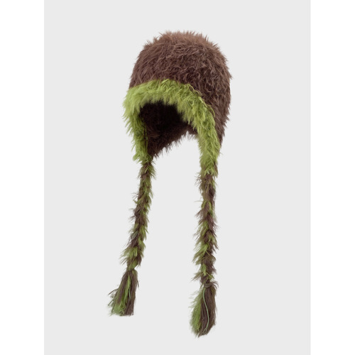 Korean ins plush velvet knitted hat with color-blocked ear protection and long beanie wool hat for autumn and winter to keep warm Lei Feng hat and cold hat trend