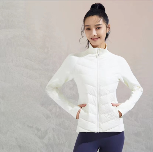 Women's Sport Down Jacket Outdoor Running Windproof Fleece Warm Fitness Top Lightweight Fitting Elastic Sports Coat