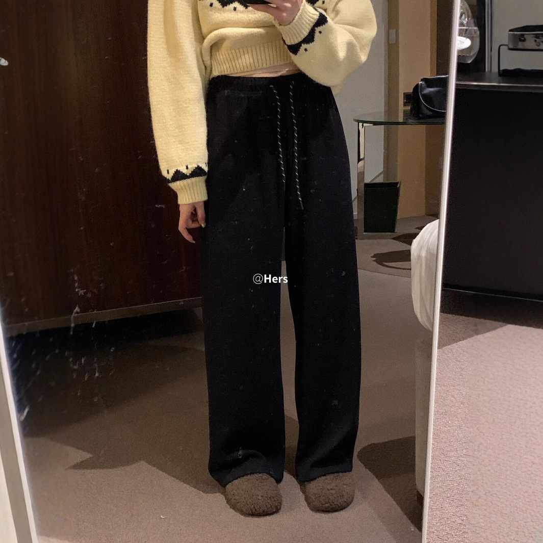 그녀의 한 숟가락의 달콤한 겨울 새로운 신들 바지 기본 모든 경기 간단한 게으른 감각 MIU 슬림 서랍 캐주얼 바지