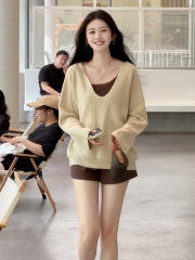 韩系甜美温柔风v领毛衣女装秋季2025新款巨好看的上衣穿搭一整套