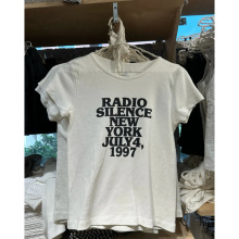 BM美式复古白色radio字母短袖T恤女bm新款辣妹风修身显瘦正肩上衣
