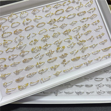 韩版新款细微镶开口可调节锆石戒指个性简约百搭保色镀金指环批发