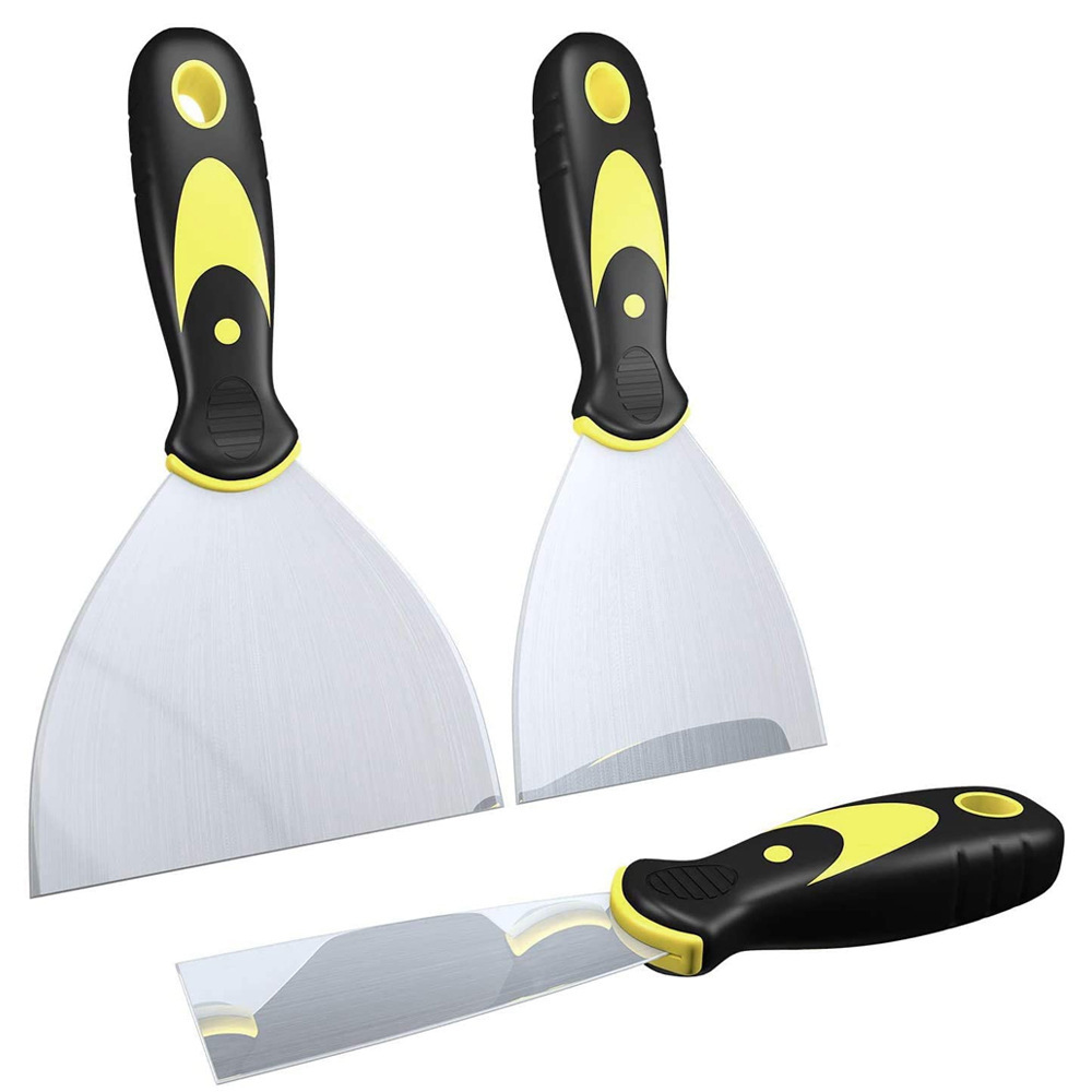 3件套油漆壁纸刮板工具套装不锈钢油灰刀塑料手柄和金属刮板刮刀