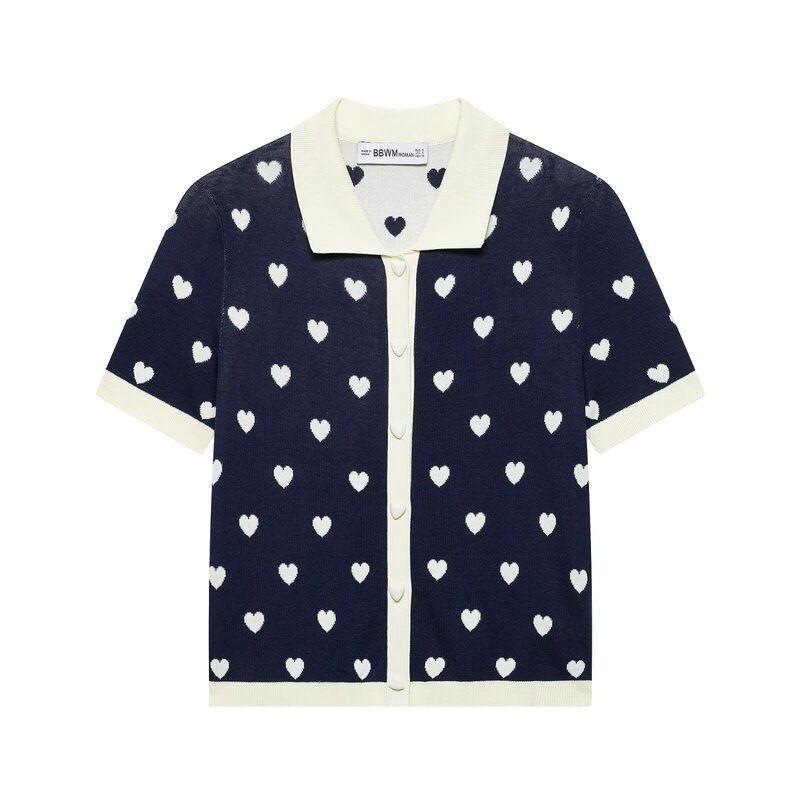 Cross-Border Foreign Trade Women's Clothing 2026 New European and American Style Fashion Heart-Shaped Jacquard Knitted Polo Shirt Jacket 4938026 Cross-Border Foreign Trade Women's Clothing 2026 New European and American Style Fashion Heart-Shaped Jacquard Knitted Polo Shirt Jacket 4938026
