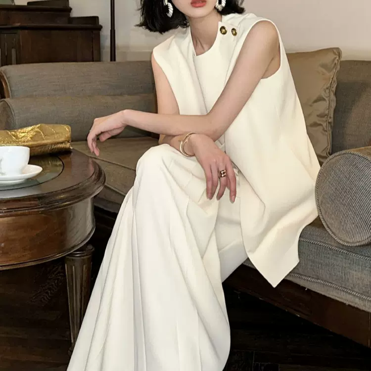 女装套装轻奢高级感知性轻熟风无袖上衣高腰阔腿裤夏装时尚两件套