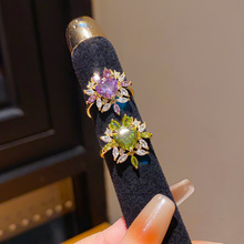 14k真金电镀轻奢锆石爱心花朵开口戒指高级感复古精致小众手饰女