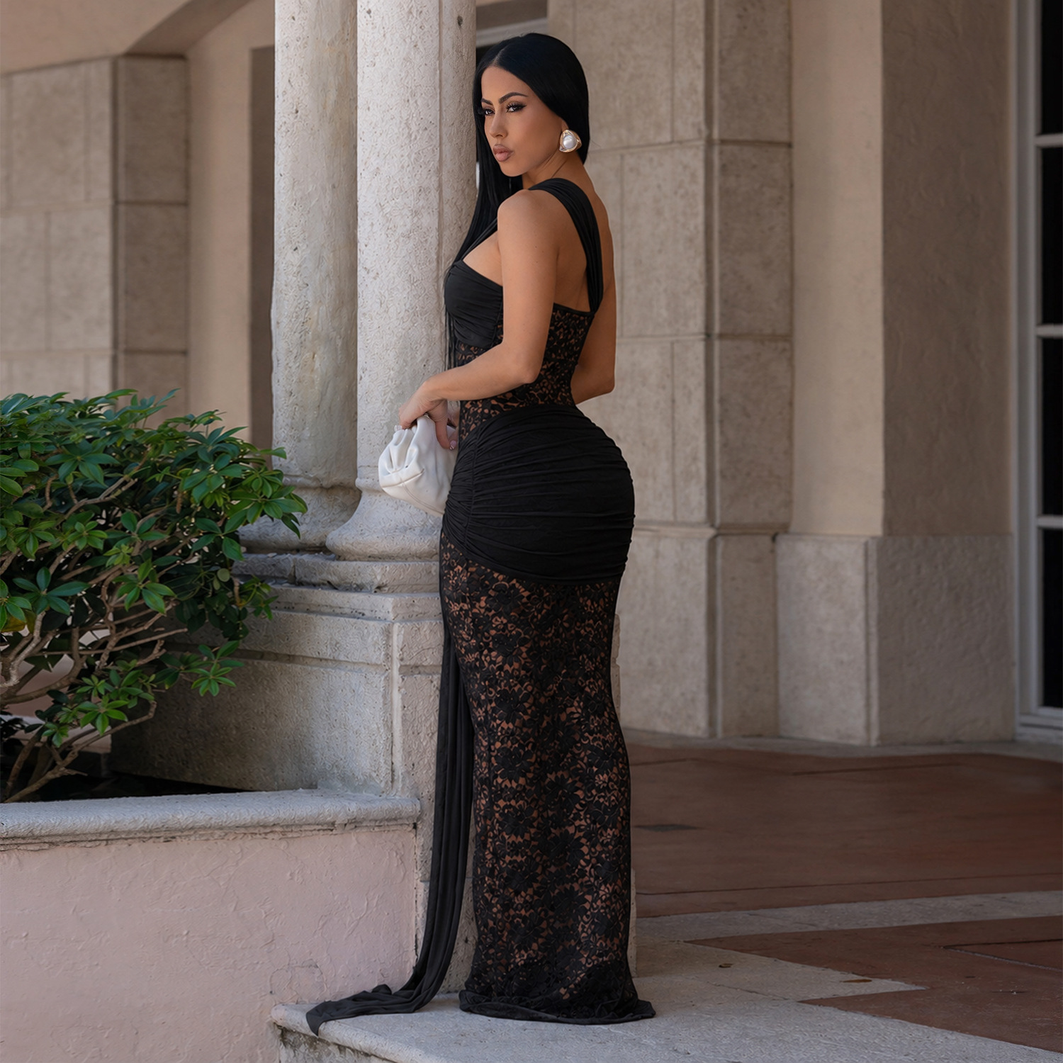 Sexy bodycon jurk van kant met eén schouder voor dames_voghion.com