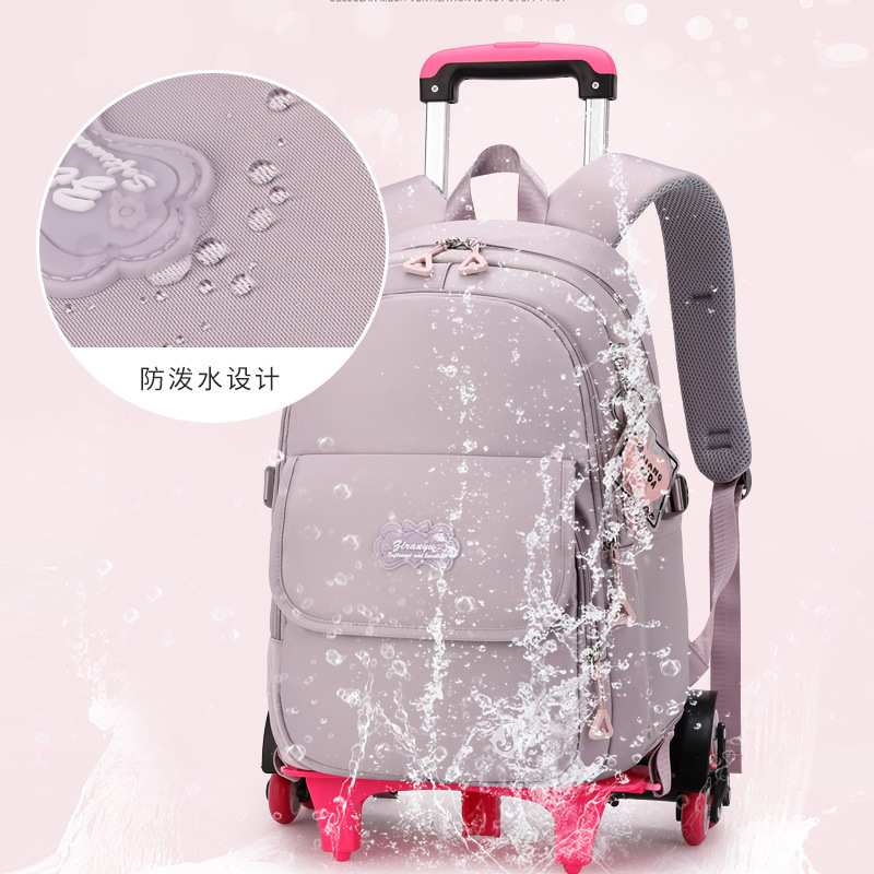 Peces naturales nuevo carro Escuela Primaria niñas color sólido estilo gran capacidad de reducción carga mochila desmontable