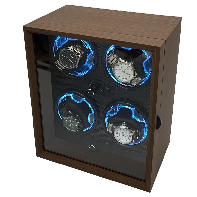 【Foreign Trade Version】Walnut Grain Wooden 4-Watch Winder Automatic Watch Winding Box for Watches
