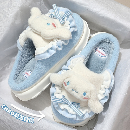 Sanrio cotton slippers for women in winter, couples' home warm thick-soled cute furry slippers wholesale