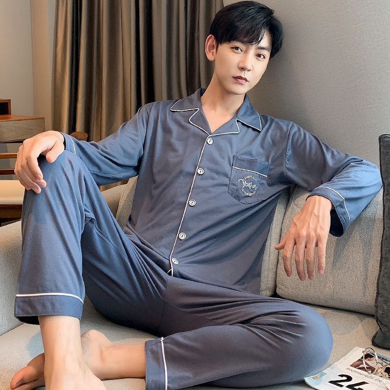 100% pijamas de algodón para hombres de verano de manga larga y corta para hombres delgados jóvenes y de mediana edad más el tamaño de primavera y otoño traje de uso en el hogar