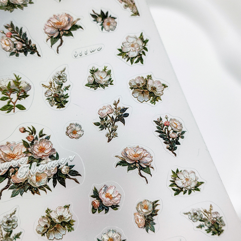 TENSOR Japonés 5D flor etiqueta engomada del clavo pro esmerilado Delgado pegamento trasero transparente Delgado resistente pegatina TS-3148 flor pura