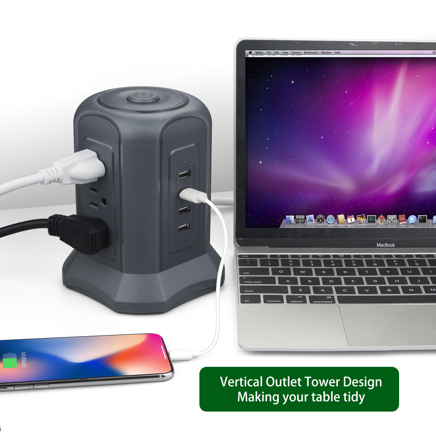 跨境热销立式双层美规排插带优质电源线 大功率多孔家用办公插座