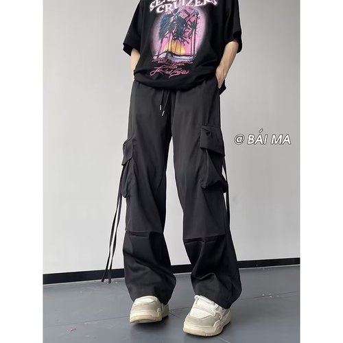 Workwear Pants for Men - Summer Thin Model, American Style Fashion Brand, Quick-Drying, Loose Fit, Youth Sports, Ice Silk, Draping, Casual Long Pants