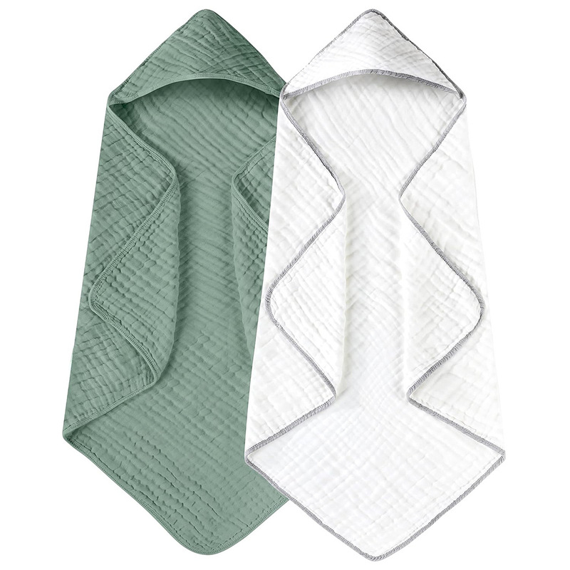 Amazon Cross-border Hot Sale 6-layer seersucker baby hooded bath towel children bath towel toiletries baby cloak