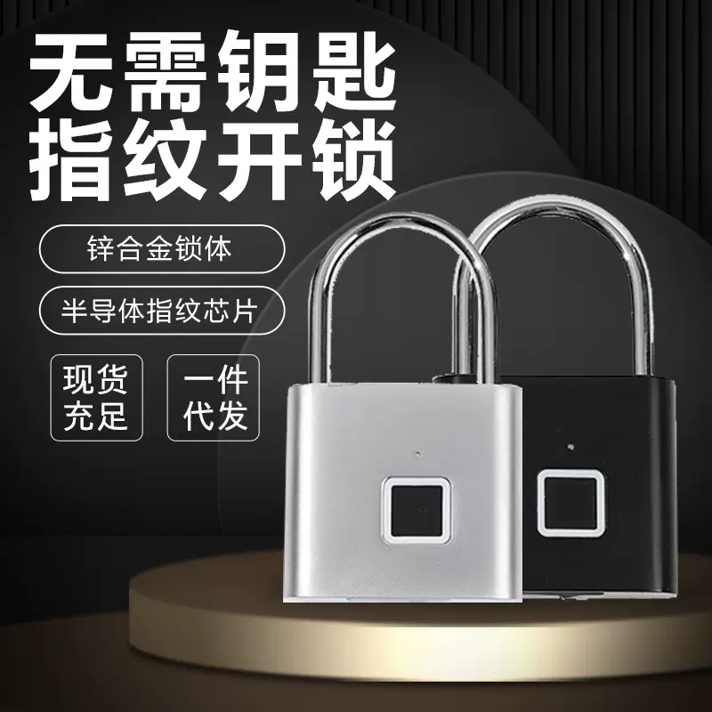 厂家批发指纹锁挂锁智能锁小号防水防汗usb充电长续航挂锁