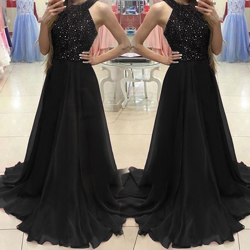 Otoño e Invierno nuevo comercio exterior europeo y americano vestido de noche Amazon largo fregona con brillante diamante sexy vestido de noche al por mayor