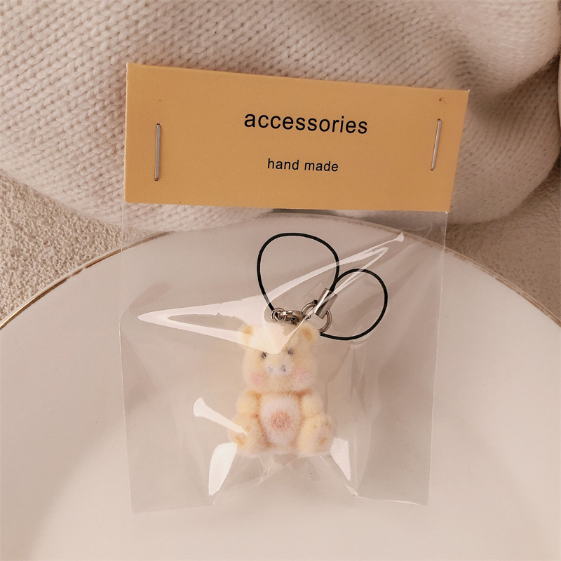 Colgante de oso de dibujos animados tridimensional flocado, cordón de niña linda, bolso de estudiante de felpa, colgante de bolso, colgante de teléfono móvil