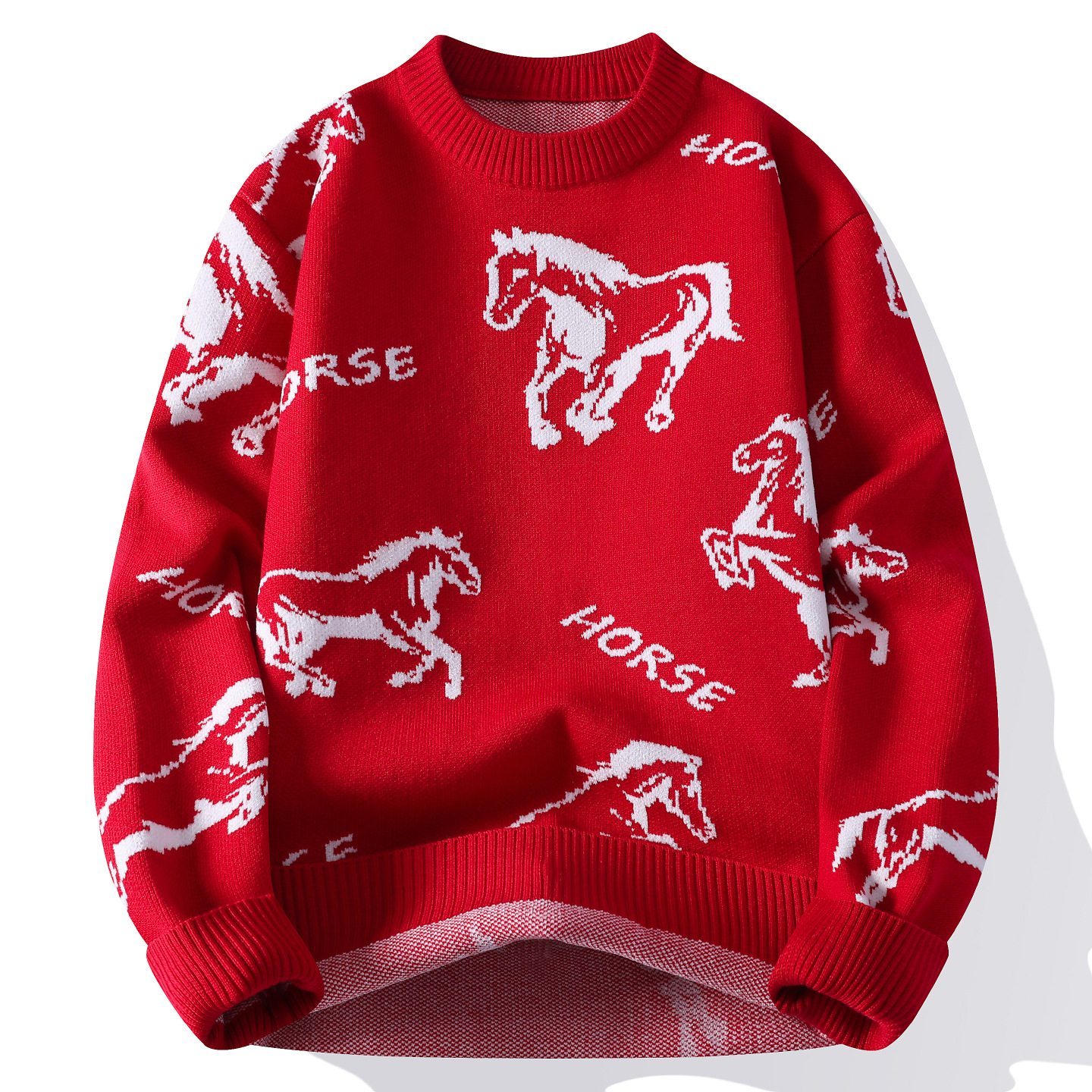 Anyang's Zodiac Year Red Knitwear Men's Round Neck Autumn and Winter Year of the Horse Warm Knitwear Students Men's and Women's Bottoming Knitwear