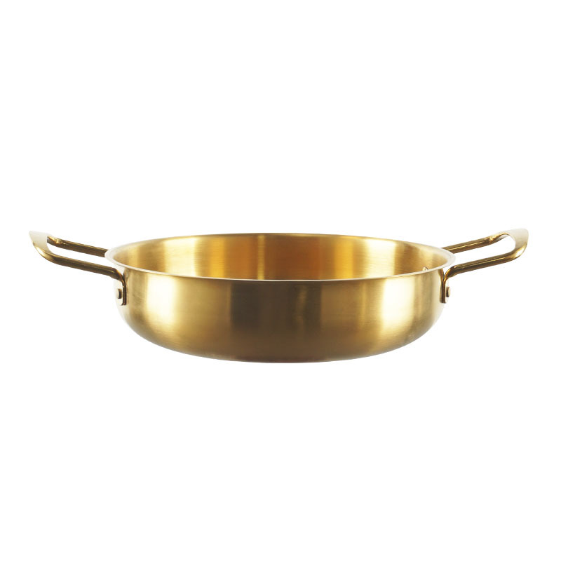 acero inoxidable coreano mariscos de acero inoxidable oro grueso duradero Ramen olla de fideos de doble oreja olla caliente olla seca olla de fideos comerciales