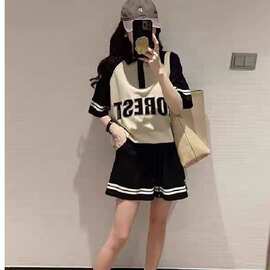 时尚洋气运动套装女夏季学生韩版宽松polo短袖短裤休闲两件套跑步