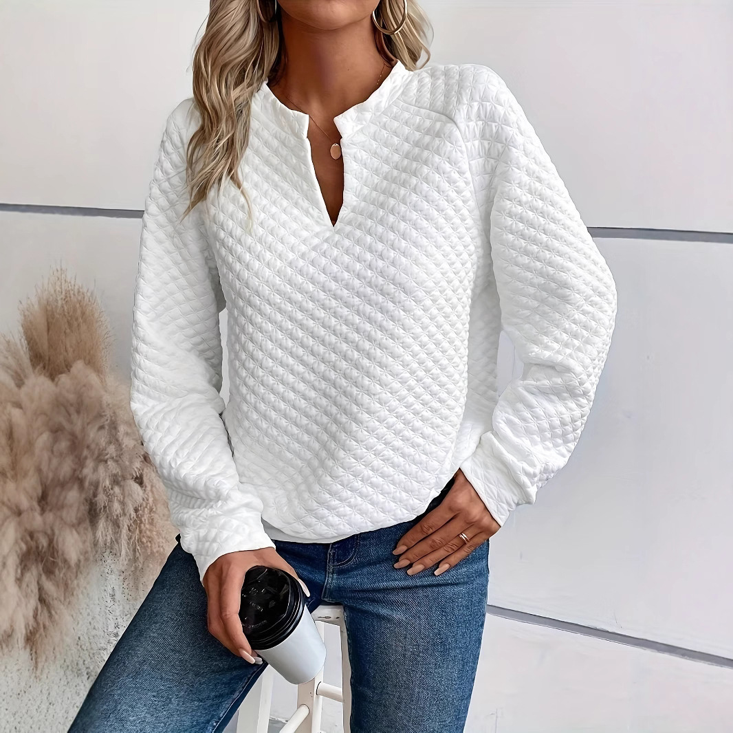 2025 Autumn New Amazon European and American Cross-Border Women's Solid Color Deep V-Neck Patchwork Long Sleeve Women's Casual Sweatshirt