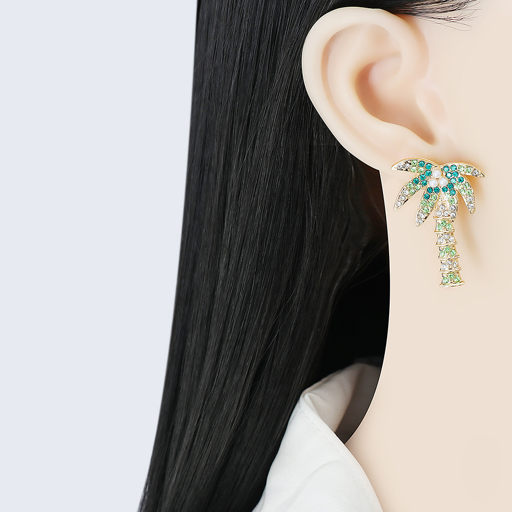 Fashion Creative Coconut Tree Full Diamond Retro Alloy Earrings display picture 2