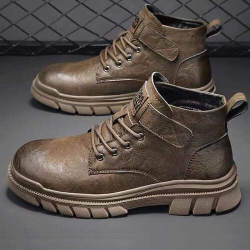 Martin boots for men's autumn and winter new style thick sole warm mid-top men's shoes high-top leather shoes casual black work boots