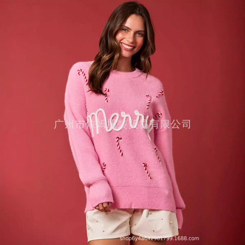 アマゾン秋冬新作越境欧米女装クリスマス刺繍長袖プルオーバー|undefined