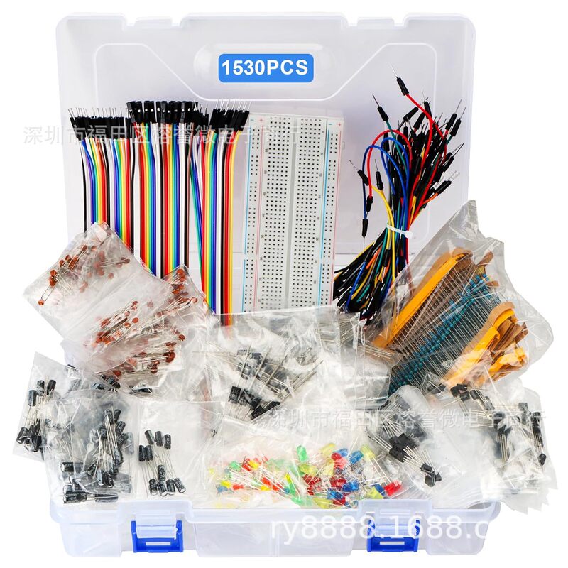 1530Pcs Electronic Component Kit Electronic Laboratory Starter Set Direct Plug-In Electrolytic Capacitor Breadboard Wire