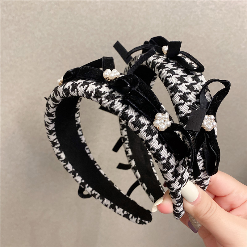 Korean Dongdaemun Same Product Houndstooth Simple Hairband Girly Temperamental Hairpin Ins Internet Celebrity Bow Headband display picture 3