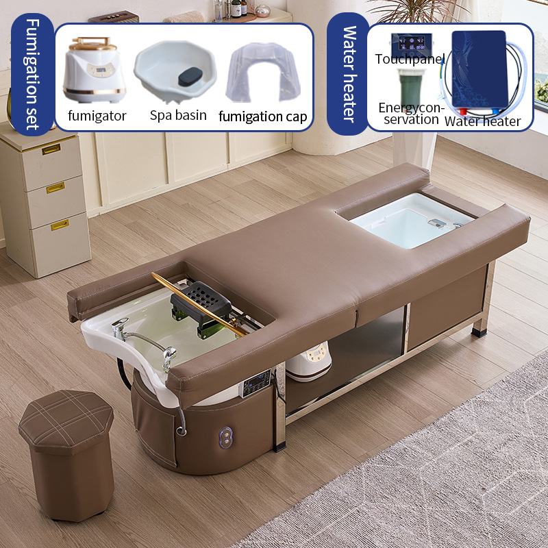 Cama eléctrica elevadora multifuncional para salón de belleza, cama de lavado de cabello, cama de masaje para terapia de cabeza, cama de masaje y cama de fumigación para circulación de agua