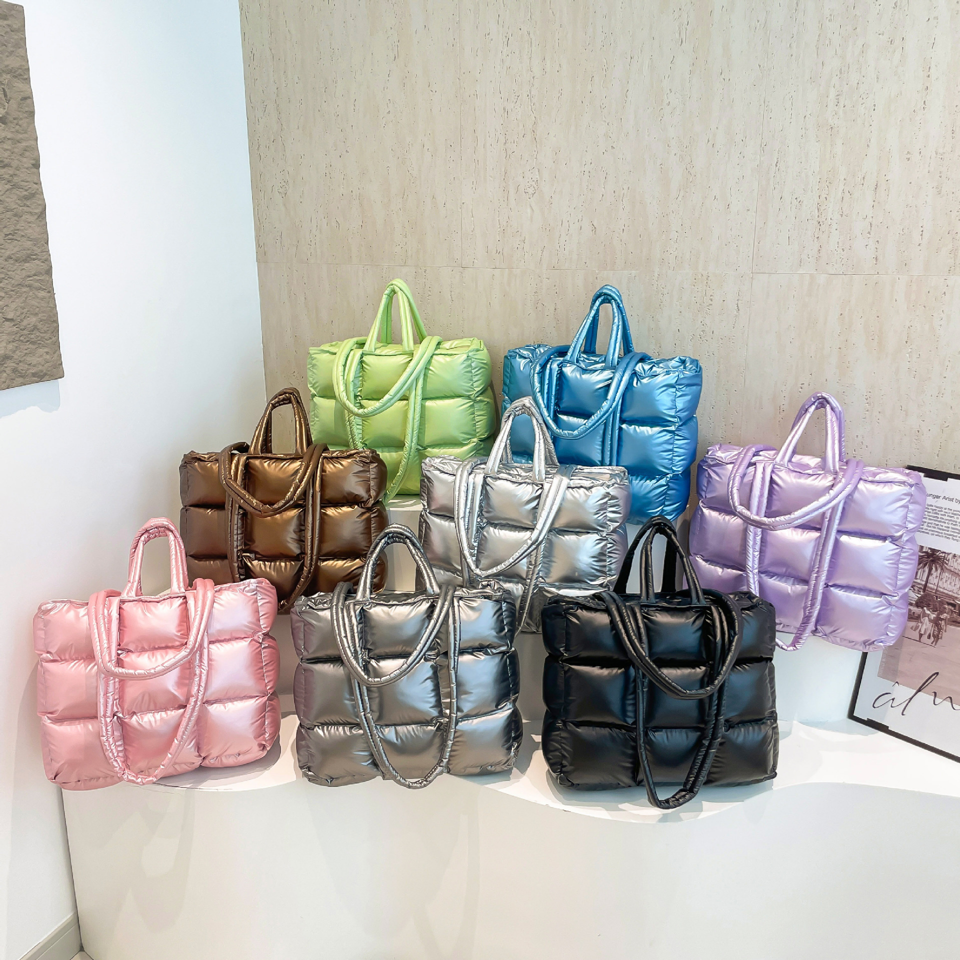 2024 estilo de invierno transfronterizo de nueve palacios chaqueta de algodón espacial suave de algodón de plumón bolso de hombro de mano bolso de mujer de algodón relleno