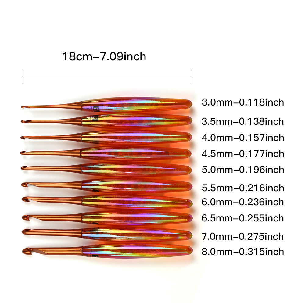 Aguja de trenzado transfronteriza acrílico galvanizado mango de crochet estilo chino pulido a mano un cuchillo de corte 10 agujas de corte