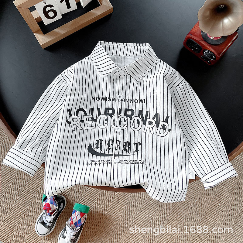Camisas a rayas para niños 2025 primavera y otoño nuevos niños guapo camisa de mangas largas vestido de otoño bebé chaqueta de moda