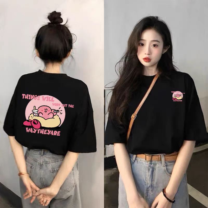 夏の純粋な綿の女性のための半袖 tシャツ 2025 新しいホットスタイル白ルーズカジュアル多用途 tシャツファット mm トップ服|undefined