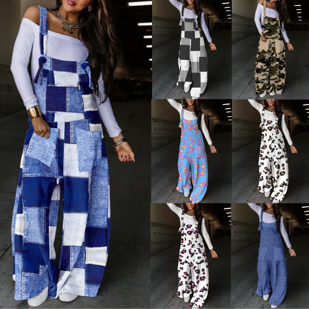 2023 Amazon желает независимой станции трансграничные новые осенние брюки на подтяжках с принтом на поясе для женщин