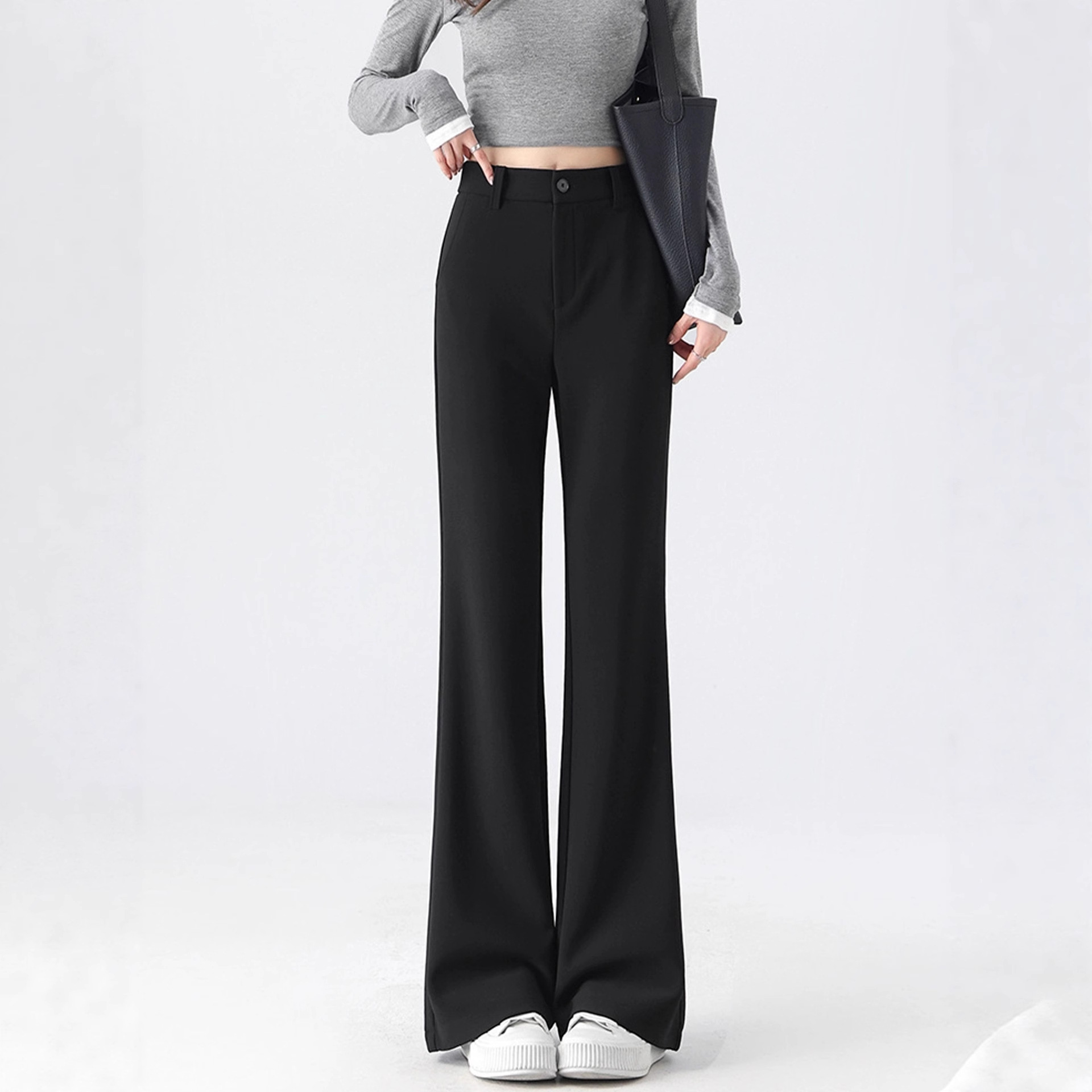 Black Flared Pants for Women, Autumn and Winter, Fleece-Lined and Thickened, 2025 New Style, Petite, Slimming, Versatile, Casual Suit, Slight Flare Pants