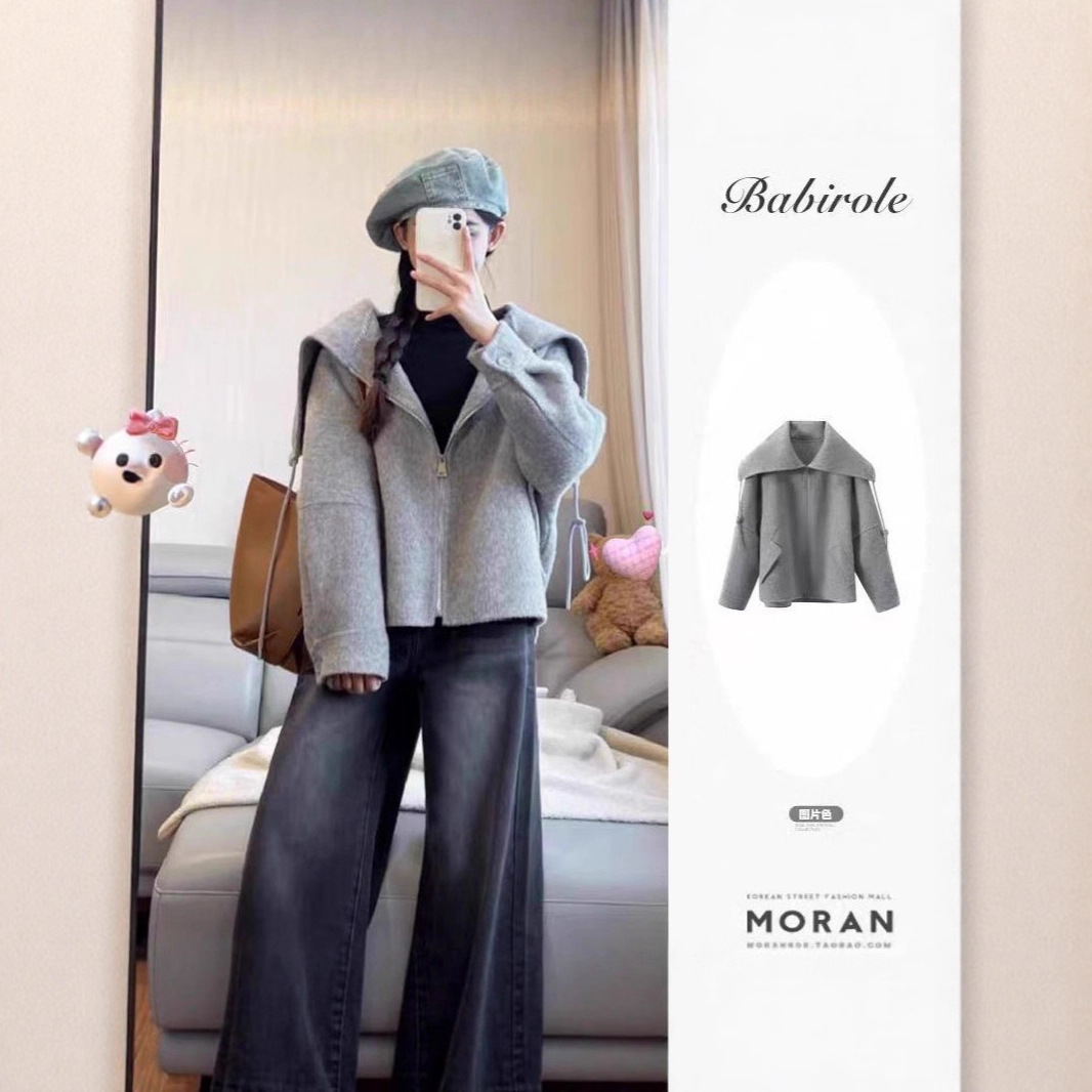 Korean Style Gray Woolen Outwear Short Woolen Outwear for Women 2025 Winter New Thickeneded High-End Small Autumn