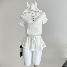 恶魔糖心角可爱元气星星扣连帽恶魔角上衣蕾丝花边短袖