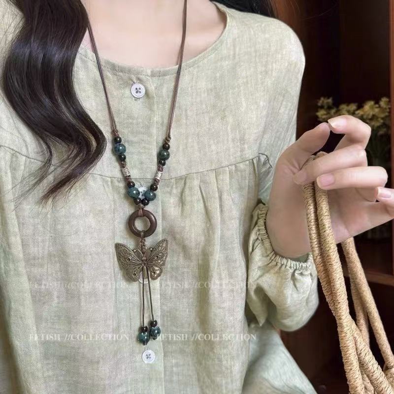 Otoño y invierno minimalistas collares colgante de goteo de Feng Shui mujeres chaqueta larga suéter cadena casual accesorios de lujo ligero