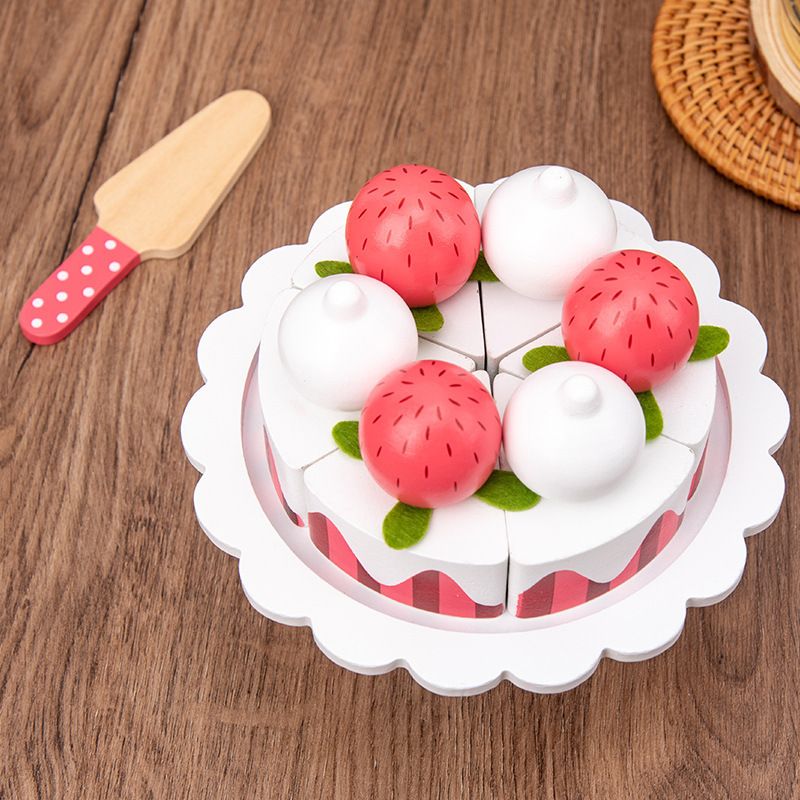 Los niños de madera de simulación de la torta taza de té tetera té de la tarde postre pastel de juguete jugar casa juego de té traje de juguete