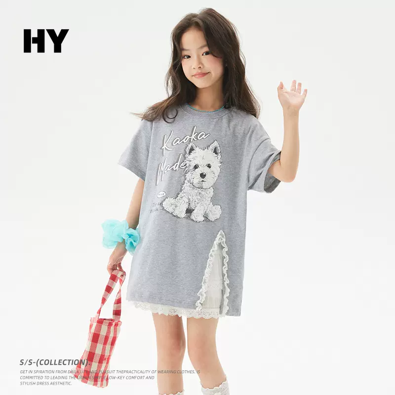 女童卡通T恤2025夏季新款儿童韩版半袖长款童装上衣中大童短袖潮