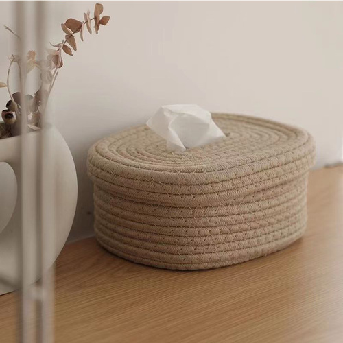 Japanese-style cotton rope woven tissue box creative desk sky cover storage box woven napkin tissue storage box