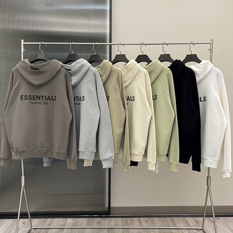 Essentials Multi-Line Back Double Row Silicone Casual Hoodie High Street Loose Fog Hooded Sweatshirt Trendy Men