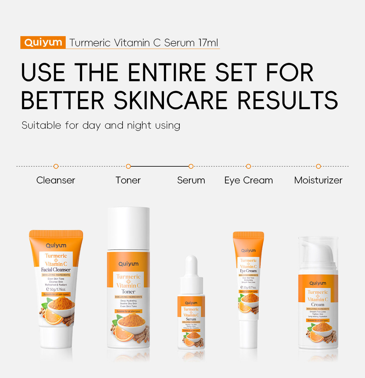 quiyum cross-border new Product Turmeric Vitamin c Essence 17ml for hydrating, moisturizing and nourishing, in stock from the manufacturer undefined