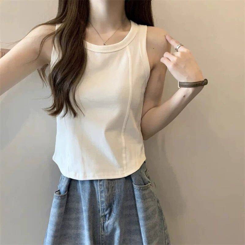Cotton Camisole Women's Spring and Summer New Design Sense Niche Outfit Sleeveless T-shirt Inner Base Fishbone Top