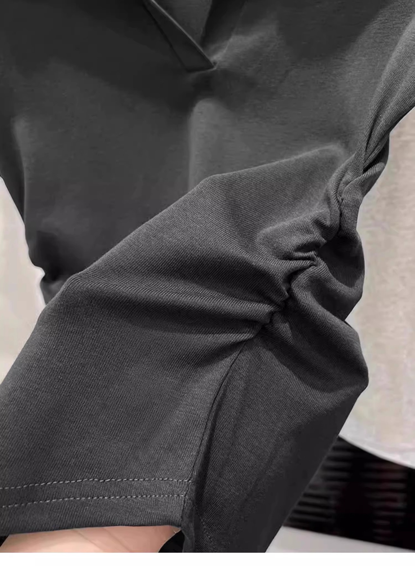 Women's Clothing Slim Fit Polo Collar Top Short Sleeve Ruched V Neck Grey T-Shirt Stylish Fitted Hot Girl Look Summer_voghion.com