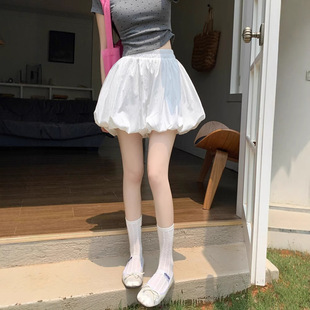 White Bud Shorts Summer Women's Thin 2024 New Arrival High Waist Wide Leg Slimming Puffy Lantern Culottes